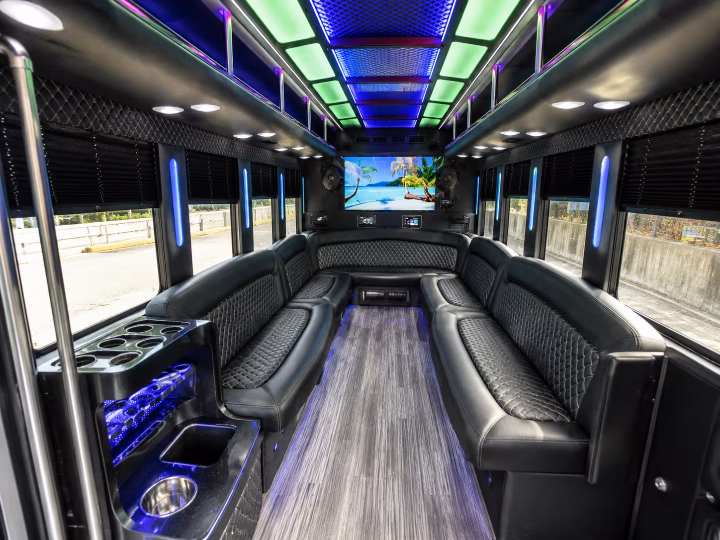 rochester 18 passenger party bus inside